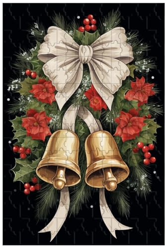 Holzpuzzle für Erwachsene, 1000 Teile, zur Weihnachtsdekoration, Elegante Girlande verziert mit roten Bändern und goldenen Glocken (C ; 1000) von Generic