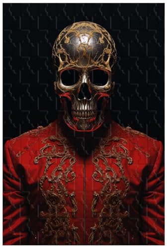 Holzpuzzle für Erwachsene 1000 Teile, für Golden Skull Mann im roten Kostüm mit Goldener Totenkopf Maske, Geschenke, dekorative Gemälde (B ; 500) von Generic