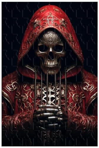 Holzpuzzle für Erwachsene 1000 Teile, für Golden Skull Mann im roten Kostüm mit Goldener Totenkopf Maske, Geschenke, dekorative Gemälde (D ; 500) von Generic