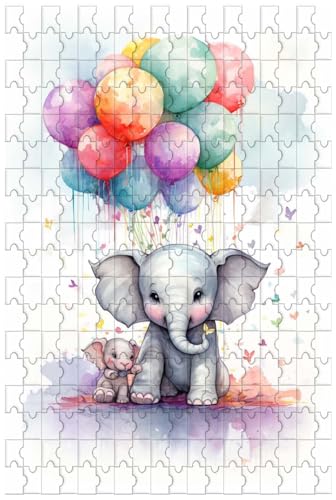 Holzpuzzle für Erwachsene mit 1000 Teilen, Cartoon-Illustration, EIN glückliches Elefantenbaby spielt mit Schmetterlingen im Garten (D ; 1000) von Generic