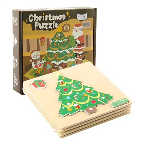 Holzpuzzle für Kinder, kleines Puzzle für Kinder, Lernspielzeug aus Sicherheitsholz, Weihnachtsstrumpffüllung, Grifffähigkeit, Koordination von Generic