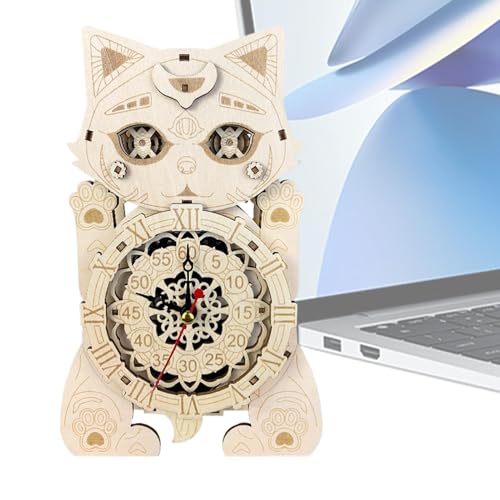 Holzpuzzles für Erwachsene, Katzglockenmodell Bausatz, Katze Uhr Assemblage Modell Kit Puzzle - Sicheres und harmloses Bausteinmodell für Buchladen, Arbeitsraum, Arbeitszimmer, Wohnzimmer von Generic