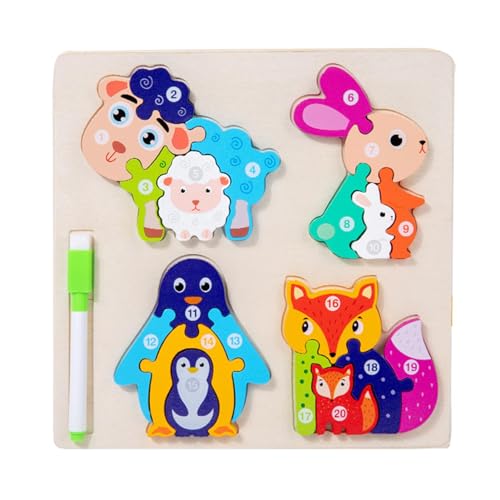 Holzpuzzles für Kleinkinder, Holzpuzzles für Tiere | Intelligenz Denksportaufgaben Spielzeug - Doppelseitige bunte Neuheit Puzzle in Tierform für Kinder Logikspiel MINT-Bildung von Generic