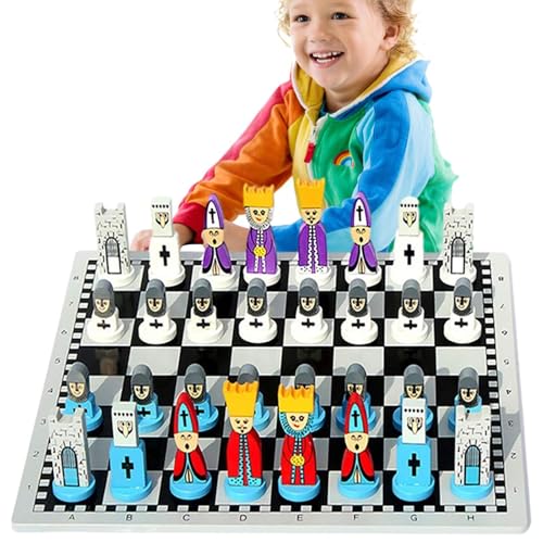 Holzschach -Set - Reise tragbare Schachspielsets, frühe Bildungsbrettspiele | Bildungsschach- und Kartenspielspielzeug, intellektuelle Entwicklung von Kindern im Freien im Freien für Kinder und Erwach von Generic
