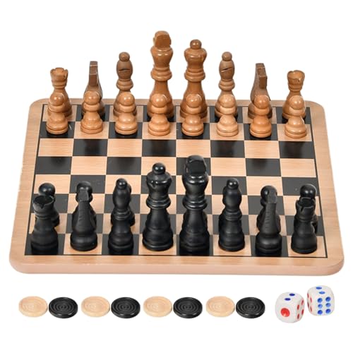 Holzschach-Set-doppelseitiges Schachspielbrett | Klassisches interaktives Spiel für Anfänger und Erwachsene, Familienreisen, und Outdoor -Spielen von Generic