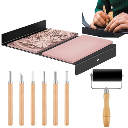 Holzschnitzwerkzeuge - Linoleum Gravierfräser-Set mit Farbroller, Kreationswerkzeug-Set, Block-Stempel-Set für Kunststudenten und Künstler von Generic