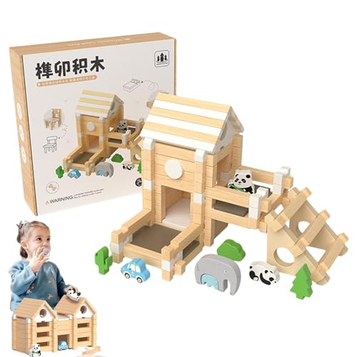 Holzspielzeugblöcke für Kinder, Holzblock-Set | STEM-Bauspielzeug aus massivem Holz - Montessori-Spielzeug für Kleinkinder, Blockspielzeug für Kinder ab 3 Jahren, verbessert räumliche von Generic
