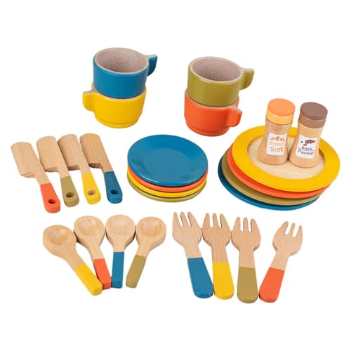 Holzspielzeugteller, Geschirr, Spielbesteck, Teller-Set, vorgeben, Spielset, Montessori von Generic