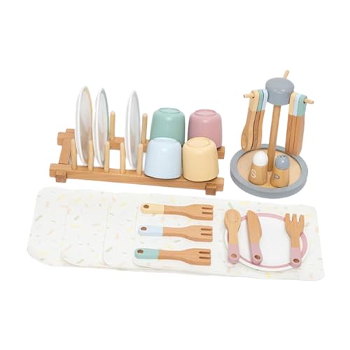Holzspielzeugteller, Spielgeschirr für Kinder, Montessori-Spielbesteck-Teller-Set von Generic