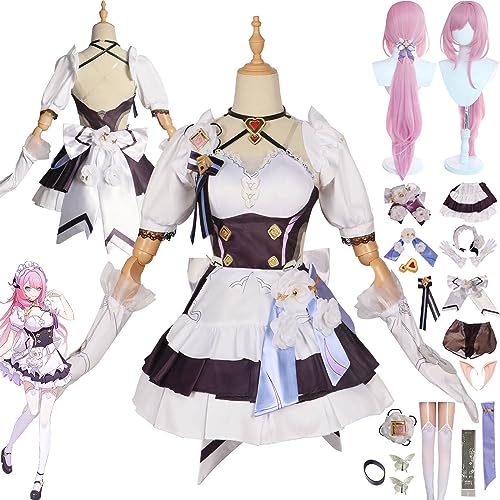 Honkai Impact 3 Elysia Cosplay Costume Maid Outfit Game Character Uniform Complete Set Halloween Party Carnival Dress Up Suit with False Ear Wig for Women von Generic