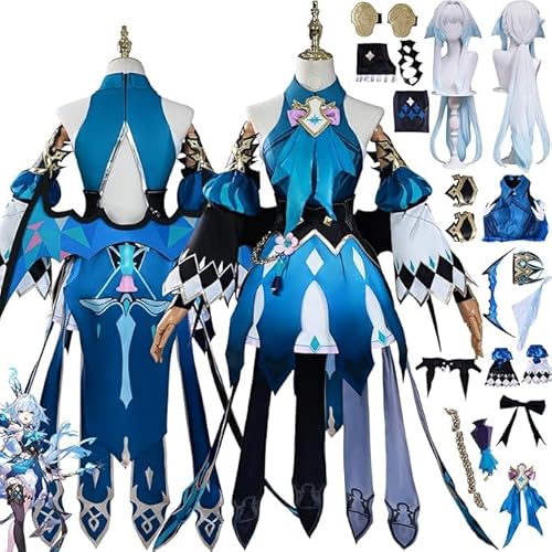Honkai Star Rail Cerydra Cosplay Kostüm Outfit Spiel Charakter Uniform Komplettes Set Halloween Party Karneval Dress Up Anzug mit Perücke Kopfschmuck Flügel für Frauen (Blau, L) von Generic