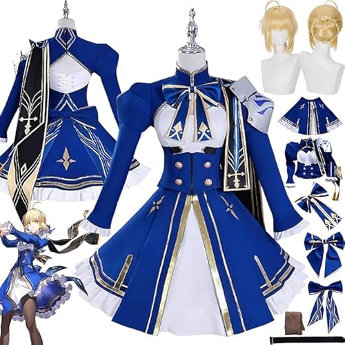 Honkai Star Rail Saber Cosplay Kostüm Outfit Spielcharakter Castorice Uniform Komplettes Set Halloween Karneval Party Dress Up Anzug mit Perücke Kopfschmuck für Frauen (Blau, L) von Generic