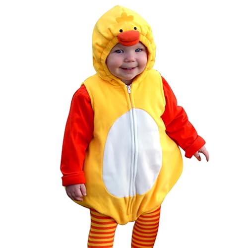 Hoodie Strampler Baby Strampler Flanell Bodysuit Küken Kostüme Fleece Tieroverall Huhn Kostüm Niedlich Kinder Strampler Plüsch Cosplay Tier Bodysuit Ärmellos Reißverschluss (Yellow, 6-12 Months) von Generic