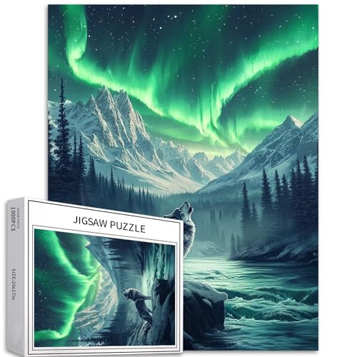 Howl of the Wolf Puzzle für Erwachsene, Nordlichter, Schnee, Berge, Hintergrund, Puzzle, anspruchsvolle Familienaktivitäten, bunt, Bastelpuzzle für Heimdekoration, Geschenke, 50 x 70 cm, 1000 Teile Howl of the Wolf Puzzle für Erwachsene, Nordlichter, Schnee, Berge, Hintergrund, Puzzle, anspruchsvolle Familienaktivitäten, bunt, Bastelpuzzle für Heimdekoration, Geschenke, 50 x 70 cm, 1000 Teile von Generic