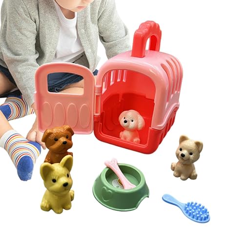 Hundekäfig-Rollenspielset – 8-teiliges Lernspielzeug für die Welpenpflege, Rollenspiel-Haustiertransporter-Spielset für Kinder ab 3 Jahren von Generic