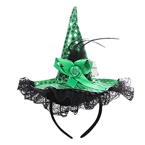Hut Hexe - Spitzer Partyhüte,Pailletten Stirnband,Lustiger Zaubererhut für Erwachsene und Mädchen,Cosplay für Halloween, Kostüm, Party, Weihnachten, Maskerade, Karneval (Green, One Size) von Generic