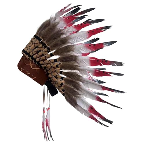 Indischer Hut, dekorativer Federkopfschmuck für Bühnenauftritte, Festivals, Halloween Zlh481 (Red, 44x23x3 cm) von Generic