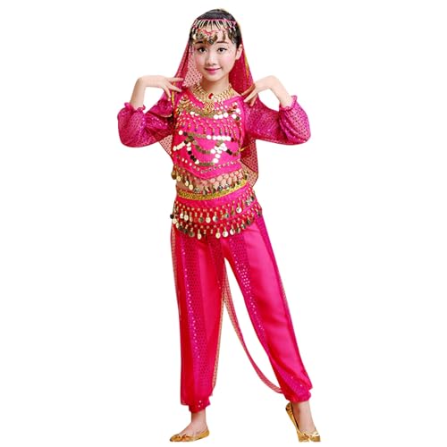 Indisches Bauchtanz-Mädchenkostüm für Kinder, Halloween-Aufführungssets Jogginganzüge Mädchen Baby Strampler Set Junge (3-4 Years) von Generic
