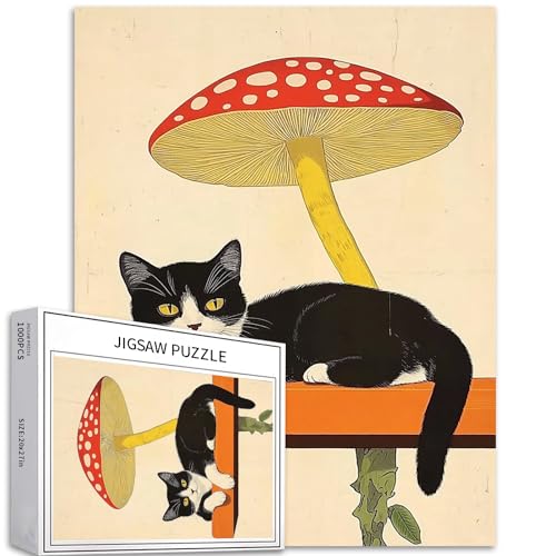 Japanisches Vintage-Puzzle, Katzenpuzzle, orangefarbenes Regal und rote gepunktete Pilzkunst, 1000-teiliges Puzzle, beigefarbener Hintergrund, 50 × 70 cm, herausfordernde Familienaktivitätsspiele, Japanisches Vintage-Puzzle, Katzenpuzzle, orangefarbenes Regal und rote gepunktete Pilzkunst, 1000-teiliges Puzzle, beigefarbener Hintergrund, 50 × 70 cm, herausfordernde Familienaktivitätsspiele, von Generic