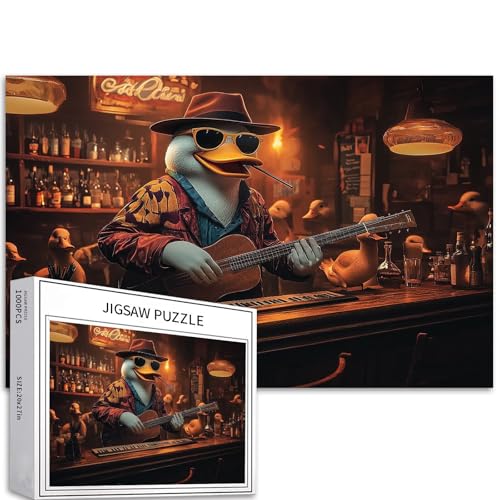 Jazz Bar Duck Puzzle für Erwachsene, Retro-Bar-Kunst-Puzzle, herausfordernde Familienaktivitäten, buntes Bastelpuzzle für Heimdekoration, Geschenke, 68 x 50 cm, 1000 Teile Jazz Bar Duck Puzzle für Erwachsene, Retro-Bar-Kunst-Puzzle, herausfordernde Familienaktivitäten, buntes Bastelpuzzle für Heimdekoration, Geschenke, 68 x 50 cm, 1000 Teile von Generic