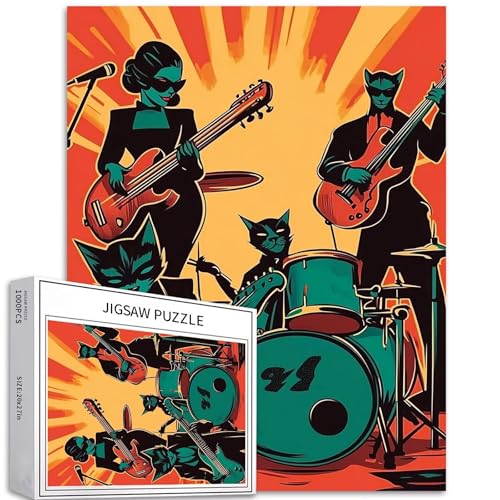 Jazz-Konzert-Puzzle für Erwachsene, Katzenmusiker, Kunst-Puzzle, anspruchsvolle Familienaktivitäten, buntes Bastelpuzzle für Heimdekoration, Geschenke, 50 x 70 cm, 1000 Teile Jazz-Konzert-Puzzle für Erwachsene, Katzenmusiker, Kunst-Puzzle, anspruchsvolle Familienaktivitäten, buntes Bastelpuzzle für Heimdekoration, Geschenke, 50 x 70 cm, 1000 Teile von Generic