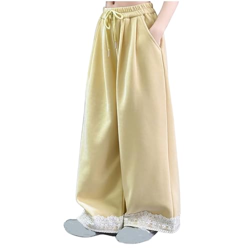 Jogginghose für Mädchen, Kordelzug, hohe Taille, Spitzenbesatz, weiche und dehnbare Baggy-Hose, weites Bein, Jogginghose, Fußball-Training, Loungewear, Loungewear, Jogginghose für Mädchen, Kordelzug, hohe Taille, Spitzenbesatz, weiche und dehnbare Baggy-Hose, weites Bein, Jogginghose, Fußball-Training, Loungewear, Loungewear, von Generic