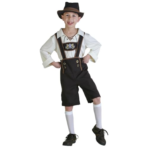 Jungen Deutsches traditionelles Oktoberfest Kinderkostüm 3 teiliges Dark Brown Shorts with Attached Suspenders Oktoberfest-Outfit Halloween-Kostüm Strampler Festlich (Khaki, 3-4 Years) von Generic