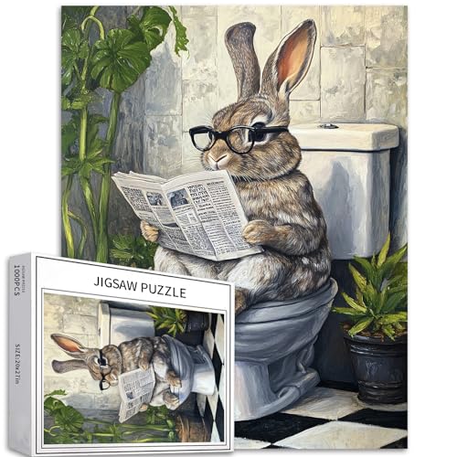 Kaninchen-Lese-Zeitung, Puzzle für Erwachsene, Kaninchen, sitzend auf Toilette, Kunst-Puzzle, herausfordernde Familienaktivitäten, buntes Bastelpuzzle für Heimdekoration, Geschenke, 50 x 70 cm, 1000 Kaninchen-Lese-Zeitung, Puzzle für Erwachsene, Kaninchen, sitzend auf Toilette, Kunst-Puzzle, herausfordernde Familienaktivitäten, buntes Bastelpuzzle für Heimdekoration, Geschenke, 50 x 70 cm, 1000 von Generic