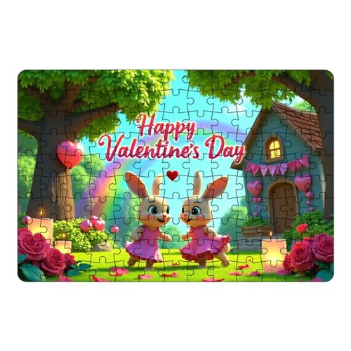Kaninchen-Puzzle für Erwachsene, Kaninchen-Puzzle, 130 x niedliches Kaninchen-Puzzle, fröhlicher Valentinstag, niedliches buntes Kunstpuzzle für Erwachsene, Familienspiel von Generic
