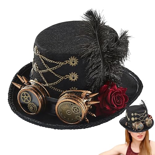 Karneval Gothic Steampunk Hüte - Dicker Filz Steampunk Zylinder Hut mit Brille | Steampunk Kostüm Cosplay Hut für Fasching, Film Requisiten | Vintage Gothic Steampunk Accessoires für Damen und Herren Karneval Gothic Steampunk Hüte - Dicker Filz Steampunk Zylinder Hut mit Brille | Steampunk Kostüm Cosplay Hut für Fasching, Film Requisiten | Vintage Gothic Steampunk Accessoires für Damen und Herren von Generic