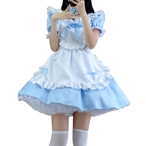 Karneval Kostüm Damen, Cosplay Anime Niedliche Maid Cosplay Kleid Lolita Dress Halloween Maid Kostüm Outfit Set Süß Cute Cospaly Dienstmädchen Kostüm Maid Dress für Frau Mädchen von Generic