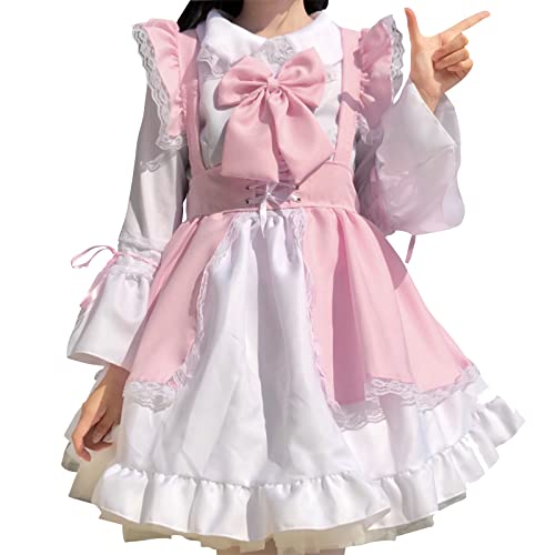 Karneval Kostüm Damen, Cosplay Sexy Damen Lolita Dress Maid Dress Rüschen Anime Kostüm French Anime Cosplay Süß Cute Kostüm Dienstmädchen Outfits Set Gothic Dirndl für Halloween Karneval Fasching von Generic