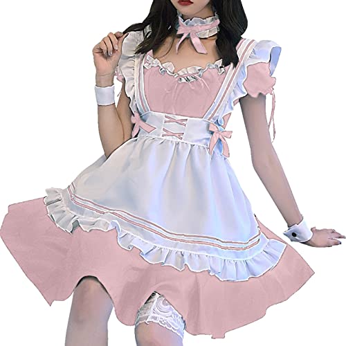 Karneval Kostüm Damen, Niedliche Maid Cosplay Kleid Lolita Dress Maid Dress Rüschen Anime Kostüm French Anime Cosplay Süß Cute Dienstmädchen Kostüm für Halloween Fasching von Generic