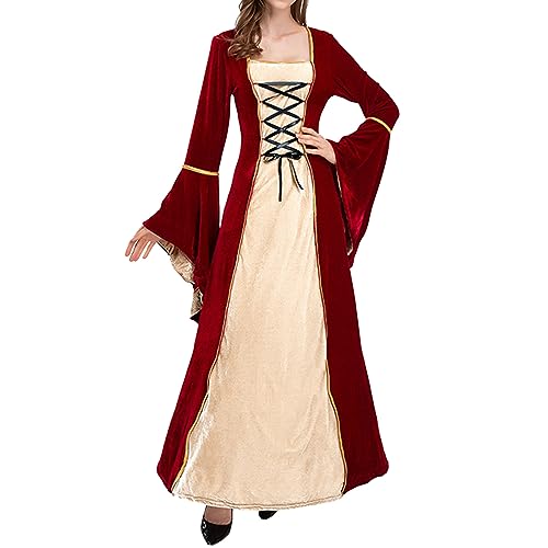 Karneval Kostüm Damen,Damen Renaissance Mittelalter Kleid Kleidung Samt Gothic Viktorianische Mittelalterliche Ballkleider Fasching Karneval Halloween Cosplay Performance Kostüm von Generic
