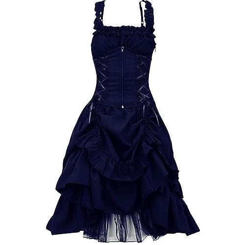 Karneval Kostüm Damen Mittelalter Kleidung Damen Viktorianisches Renaissance Kleid Damen Vintage Gothic Steampunk Kleid Wikinger Kostüm Rapunzel Kostüm Kostüm Karneval Fasching (Blue,5XL) von Generic