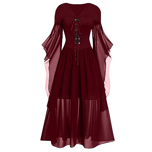 Karnevalkleid Renaissance Kostüm Frauen Mittelalterliches Kleid mit Trompetenärmel Gotisch Maxikleid Karneval Party Karnevalkleid Renaissance Kostüm Frauen Mittelalterliches Kleid mit Trompetenärmel Gotisch Maxikleid Karneval Party von Generic