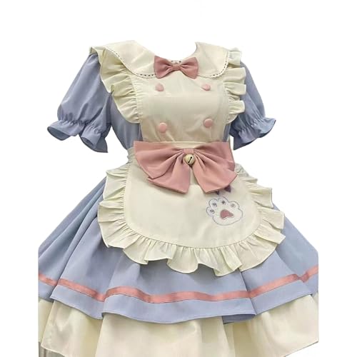 Katze Restaurant Niedlich Dienstmädchen Kleid Outfit Frauen Anime Cosplay Kostüm Japanisch Fancy Lolita Dressess Mit Socken Bustle (Blau,M) von Generic