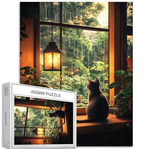 Katze auf Fensterbank, 1000 Teile Puzzle für Erwachsene, Gartenszene im Regen, Kunstpuzzle herausfordernde Spiele für Familienaktivitäten, Bunte DIY Bastelpuzzle für Katze auf Fensterbank, 1000 Teile Puzzle für Erwachsene, Gartenszene im Regen, Kunstpuzzle herausfordernde Spiele für Familienaktivitäten, Bunte DIY Bastelpuzzle für von Generic