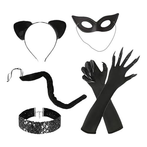 Katzenfrau Outfit - Cosplay Outfit Halloween - Schwarze Katze Kostüm Set für Frauen Maskerade Outfit Halloween Cosplay Anzug von Generic