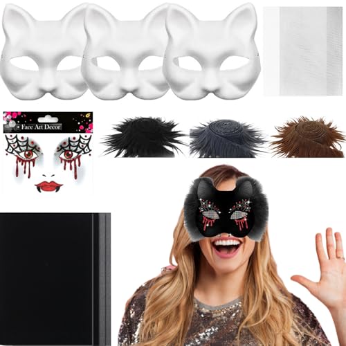 Katzenmaske, weiße Katzenmasken zum Personalisieren | Kostümzubehör mit Tüll und Filz für Maskenparty, Cosplay, Damen, Karneval von Generic