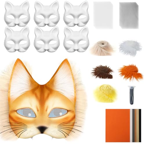 Katzenmasken zum Basteln, Tiermasken-Set, kreative Aktivitäten mit Zubehör aus Tüll und Filz für Karneval, Cosplay und Maskerade von Generic