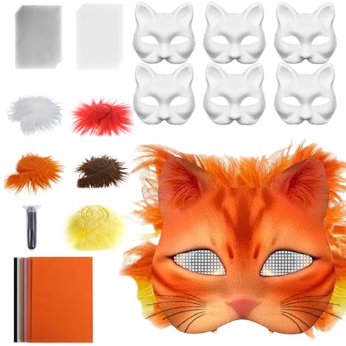 Katzenmasken zum Basteln, Tiermasken-Set, kreative Aktivitäten mit Zubehör aus Tüll und Filz für Karneval, Cosplay und Maskerade von Generic