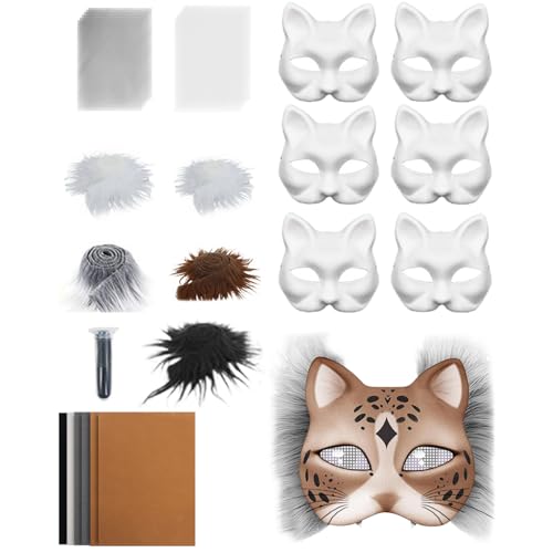 Katzenmasken zum Basteln, Tiermasken-Set, kreative Aktivitäten mit Zubehör aus Tüll und Filz für Karneval, Cosplay und Maskerade Katzenmasken zum Basteln, Tiermasken-Set, kreative Aktivitäten mit Zubehör aus Tüll und Filz für Karneval, Cosplay und Maskerade von Generic