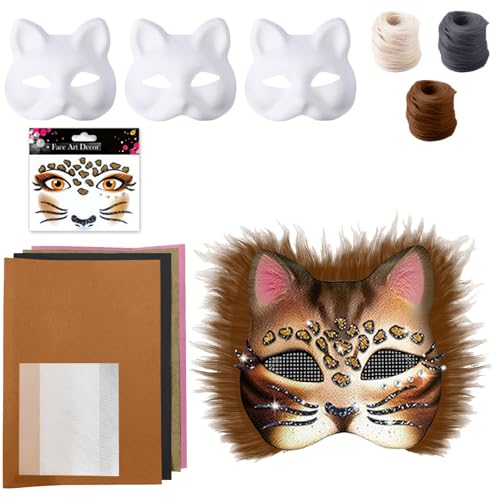 Katzenmasken zum Bemalen, DIY katzenmaske Therian Mask mit Kuns Fell und Eye Mesh, Therian Stuff für Halloween, Karneval, Maskerade, Party Cosplay von Generic