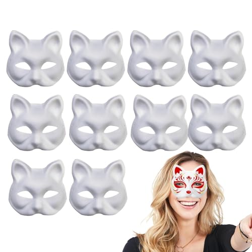 Katzenmasken zum Bemalen? 10 Stück weiße Katzenform-Masken | Halbgesichts-Cosplay-Requisiten für Halloween, Karneval, Tanzparty, Kostümgeschenke, weiße Papiermasken für kreatives Malen Katzenmasken zum Bemalen? 10 Stück weiße Katzenform-Masken | Halbgesichts-Cosplay-Requisiten für Halloween, Karneval, Tanzparty, Kostümgeschenke, weiße Papiermasken für kreatives Malen von Generic