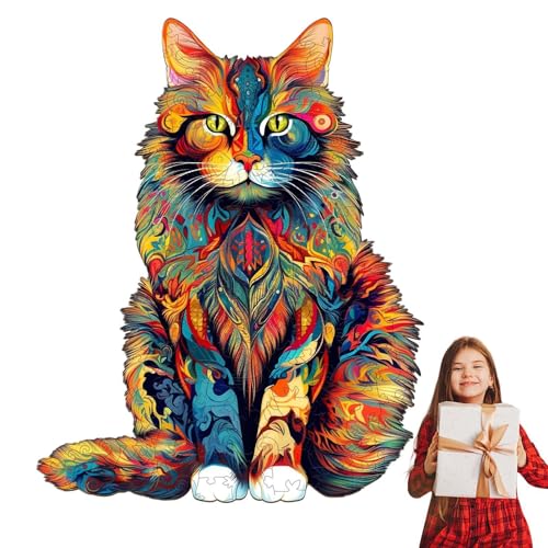 Katzenpuzzle, Katzenpuzzle aus Holz, tragbar, einzigartige Holzpuzzle in Katzenform für Freunde, Familie, Erwachsene und Kinder. von Generic