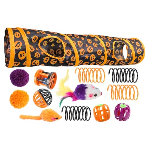Katzentunnel mit Spielzeug, Halloween-Katzenröhren mit Spielzeug, Kürbismuster, interaktives Spielzeug für gelangweilte Katzen und Kleintiere von Generic