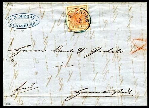 Kayser ÖSTERREICH 1850 3Ya auf Brief Blauer Stempel CARLSBURG gelaufen 1856(S8789 von Generic