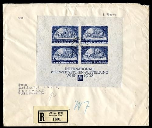 Kayser ÖSTERREICH 1933 BLOCK1 auf SCHÖNEM R-Brief mit WIPA SST nach Hannover (Z9271c von Generic