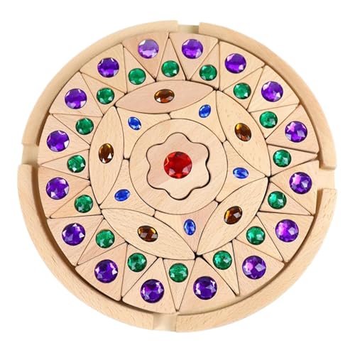 Kidsimagination Stapelbare Edelsteinblöcke, Edelsteinwürfel aus Holz von Kidsimagination, Puzzle mit Blöcken aus Edelsteinen mit vibrierendem Holzmuster, pädagogische Blöcke mit Arcobal-Edelsteinen von Generic